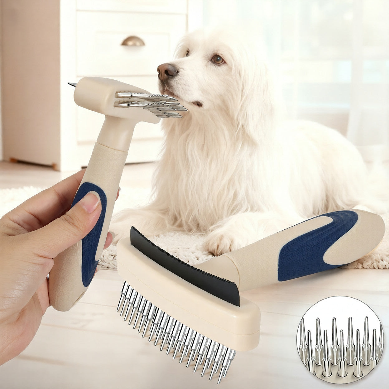 Pet Grooming Brush for Fur Detangling and Hair Removal