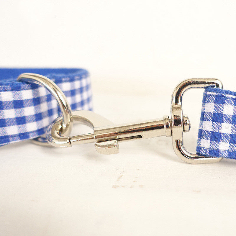Personalized Blue Plaid Adjustable Pet Collar and Leash Set