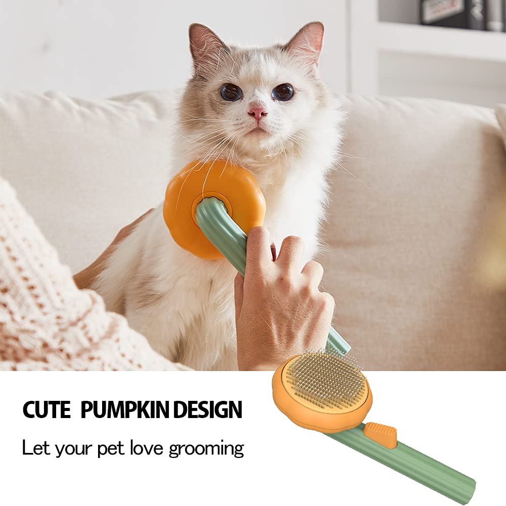 Pet Pumpkin Self-Cleaning Slicker Brush for Grooming and Fur Removal