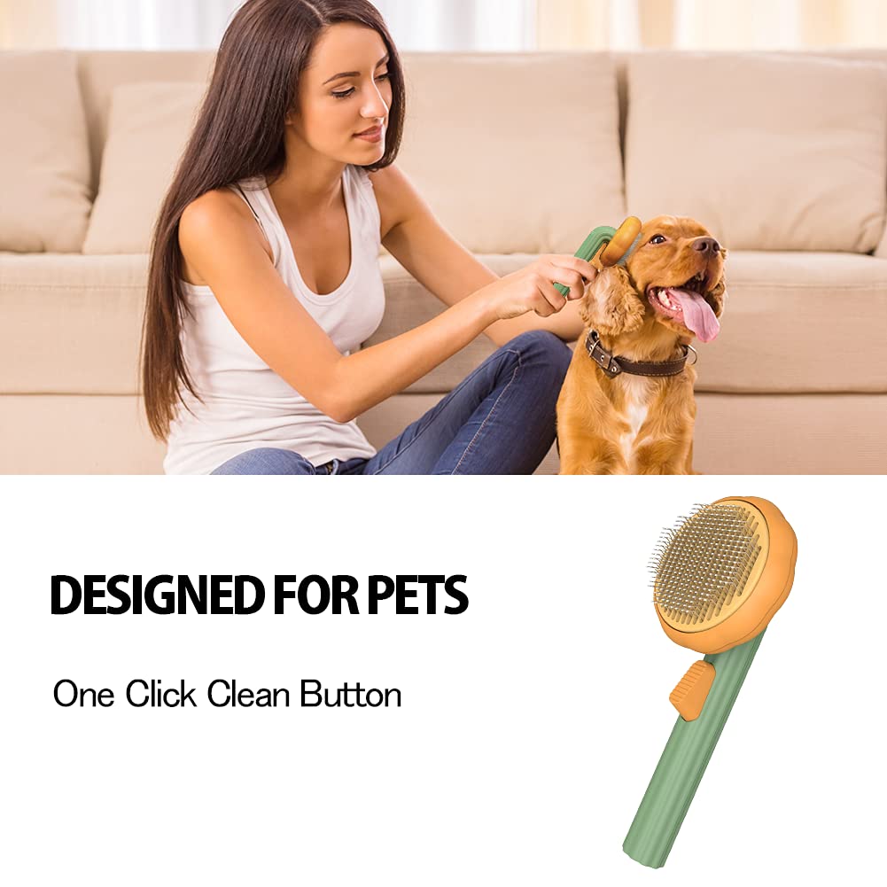 Pet Pumpkin Self-Cleaning Slicker Brush for Grooming and Fur Removal
