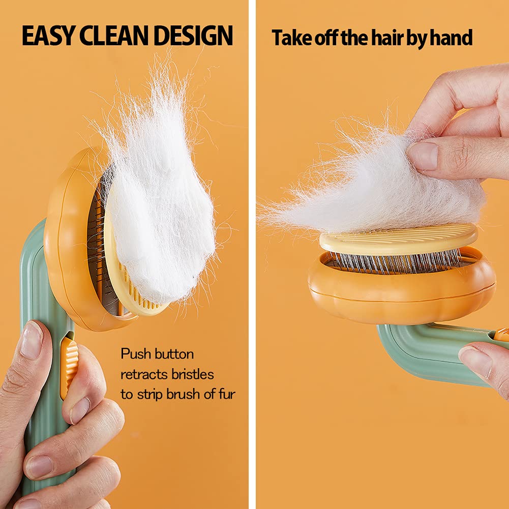 Pet Pumpkin Self-Cleaning Slicker Brush for Grooming and Fur Removal