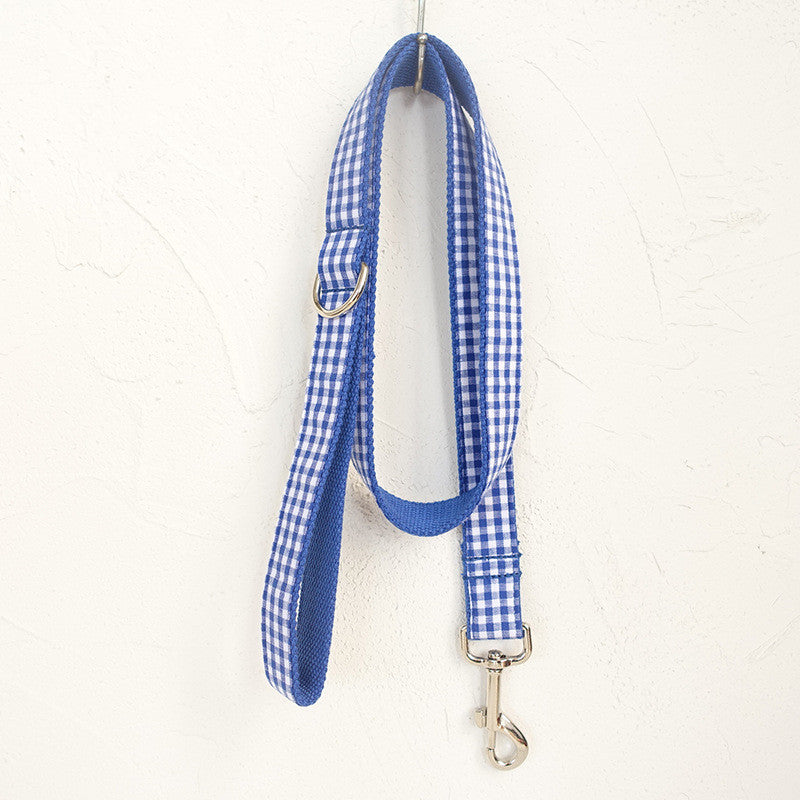 Personalized Blue Plaid Adjustable Pet Collar and Leash Set