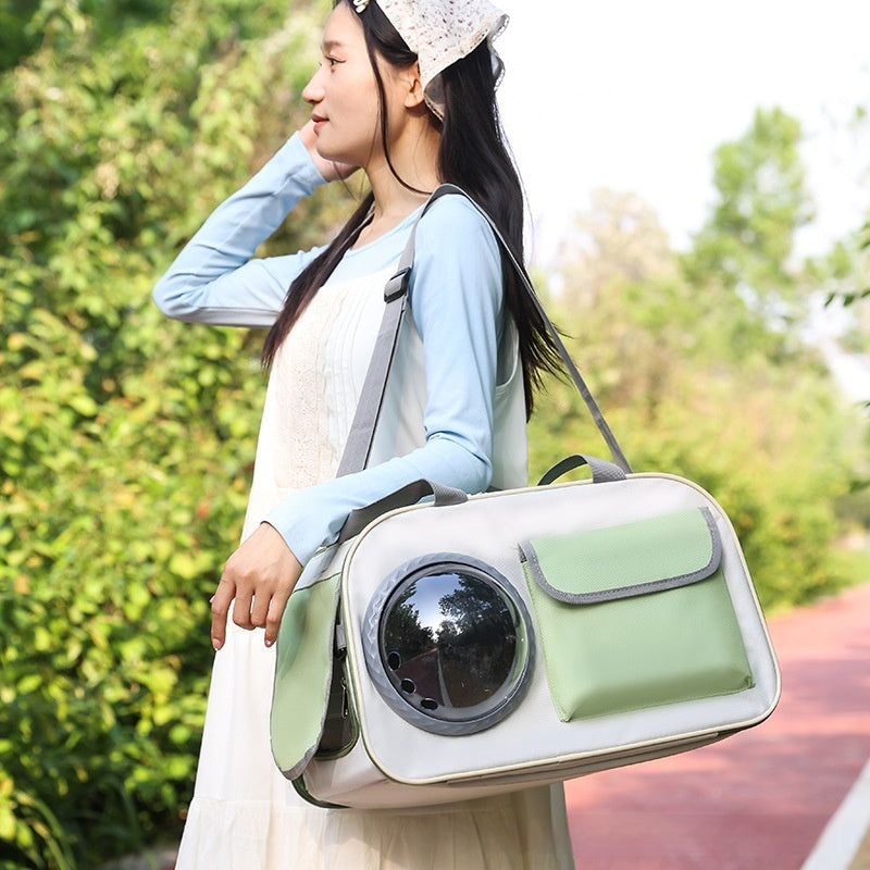 Outdoor Portable Pet Backpack with Space Capsule Design and Crossbody Strap