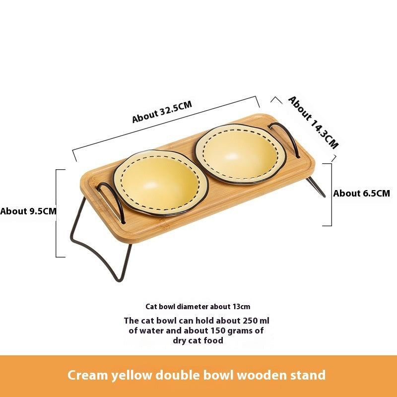 Multi-Functional Wooden Pet Bowl Rack Anti-Tumble Design