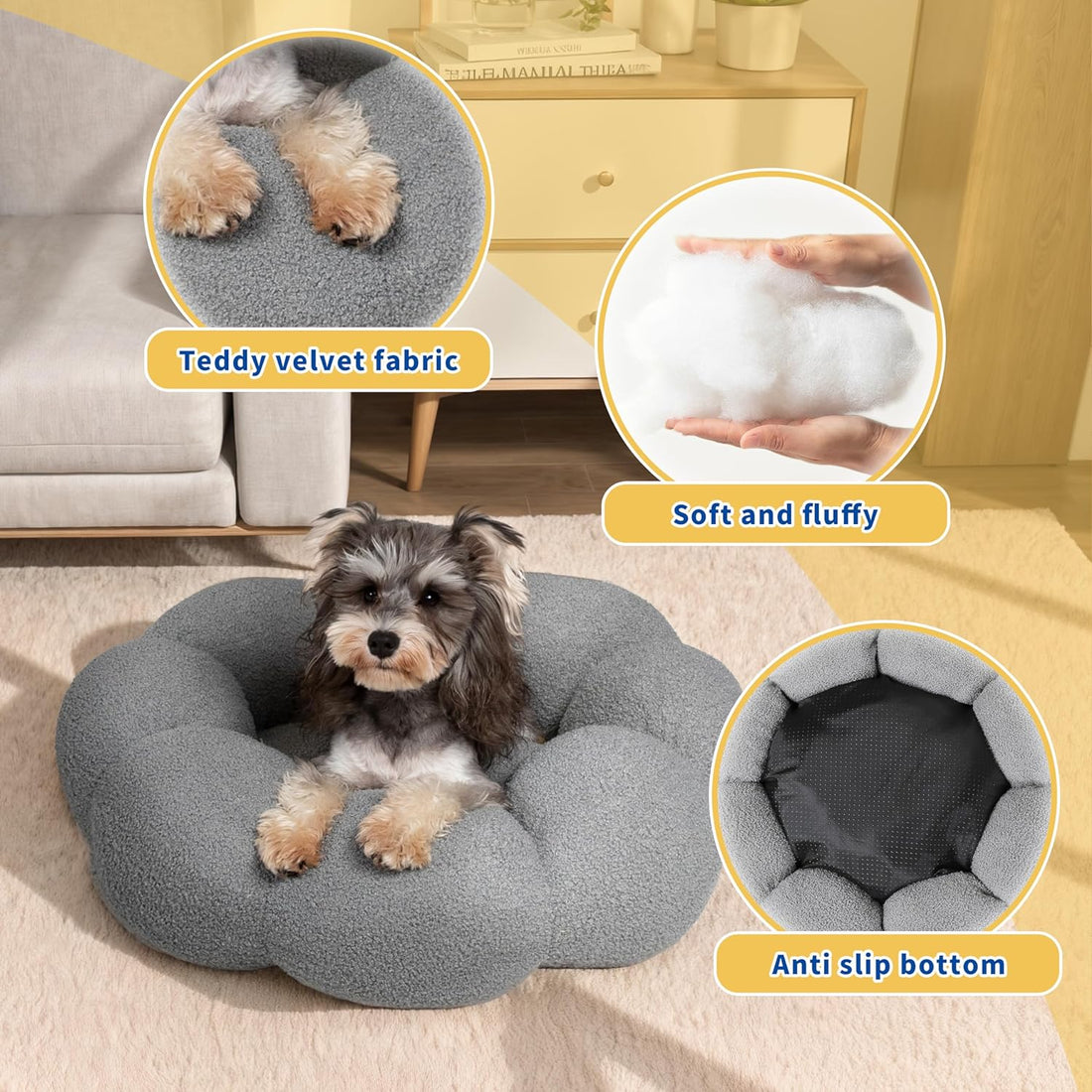 Calming Plush Round Flower-Shaped Pet Bed Non-Slip