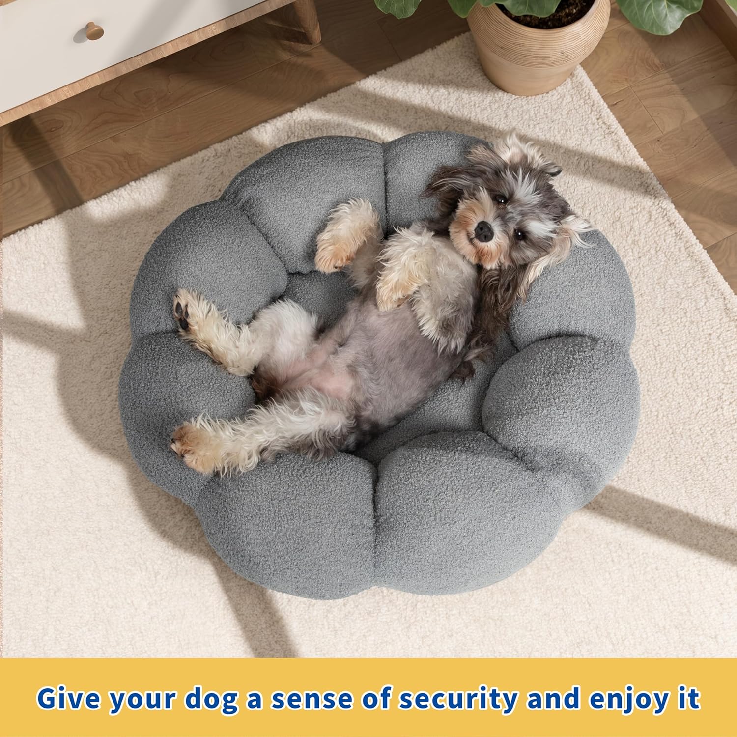 Calming Plush Round Flower-Shaped Pet Bed Non-Slip