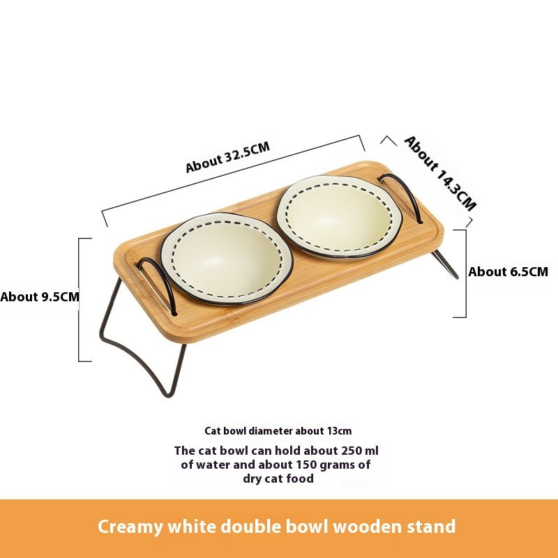 Multi-Functional Wooden Pet Bowl Rack Anti-Tumble Design