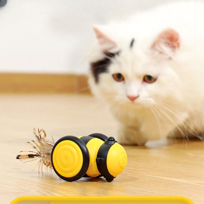 Electric Interactive Pet Toy Bee-Shaped Moving Feather Teaser
