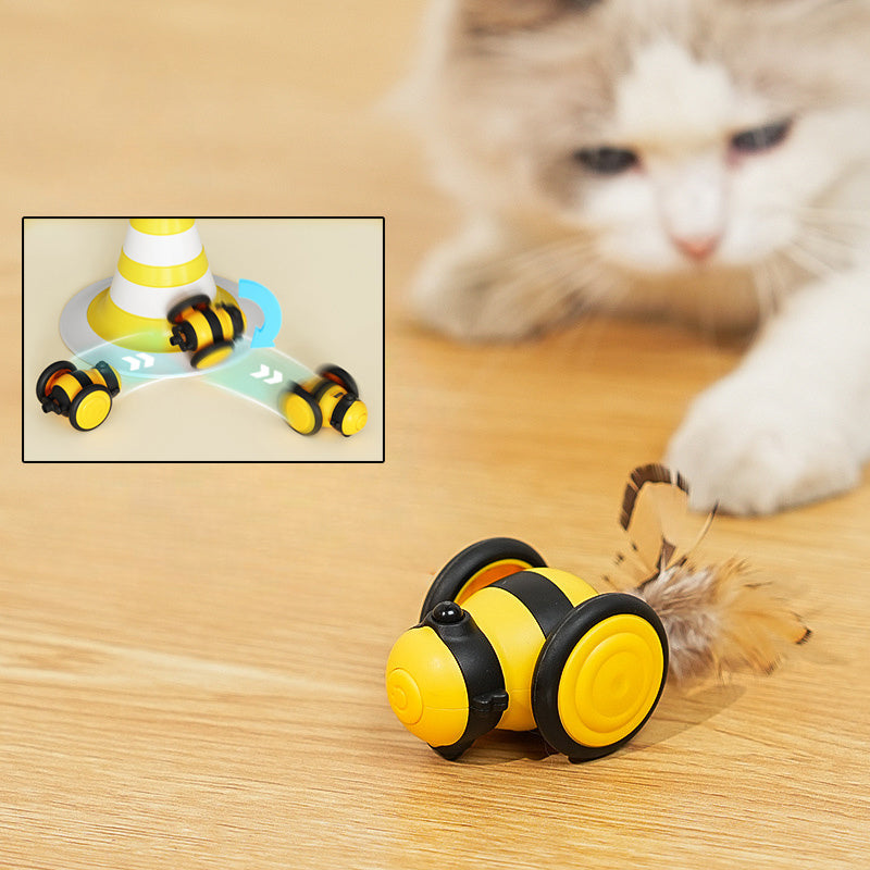 Electric Interactive Pet Toy Bee-Shaped Moving Feather Teaser