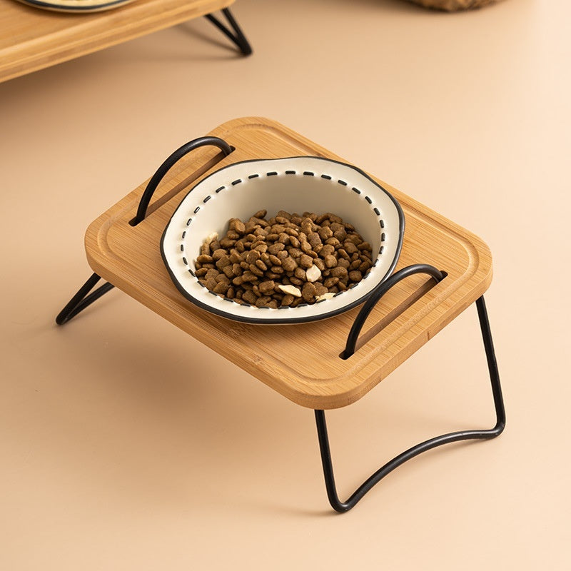 Multi-Functional Wooden Pet Bowl Rack Anti-Tumble Design