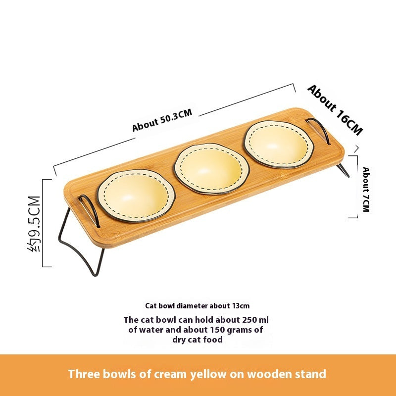 Multi-Functional Wooden Pet Bowl Rack Anti-Tumble Design