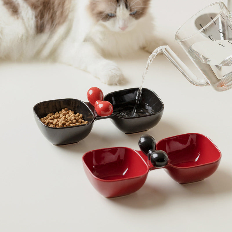 Ceramic Dual Pet Feeding and Drinking Bowl Set