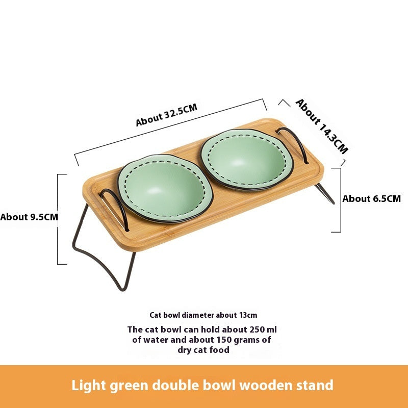 Multi-Functional Wooden Pet Bowl Rack Anti-Tumble Design