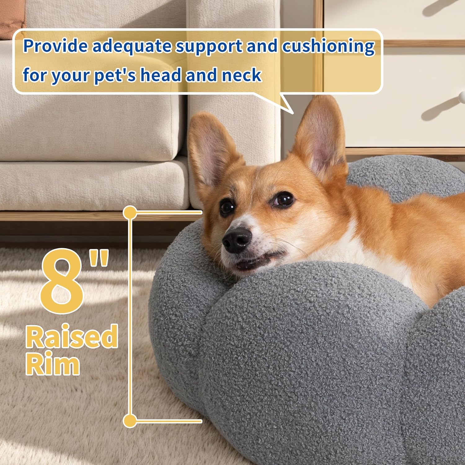 Calming Plush Round Flower-Shaped Pet Bed Non-Slip
