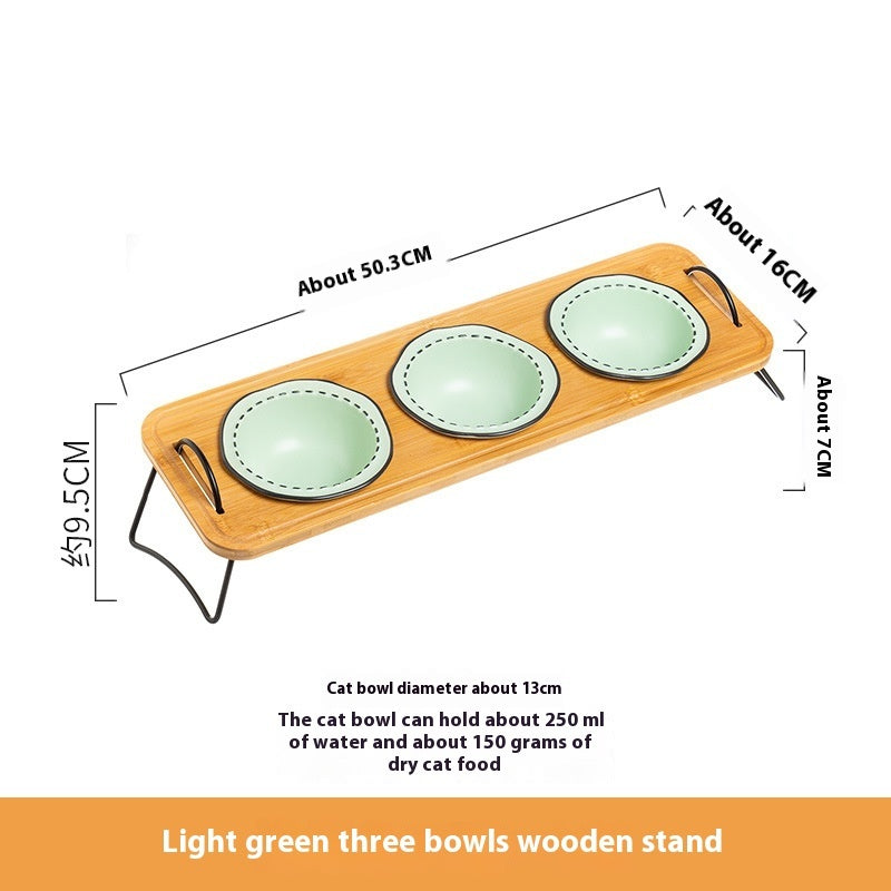 Multi-Functional Wooden Pet Bowl Rack Anti-Tumble Design
