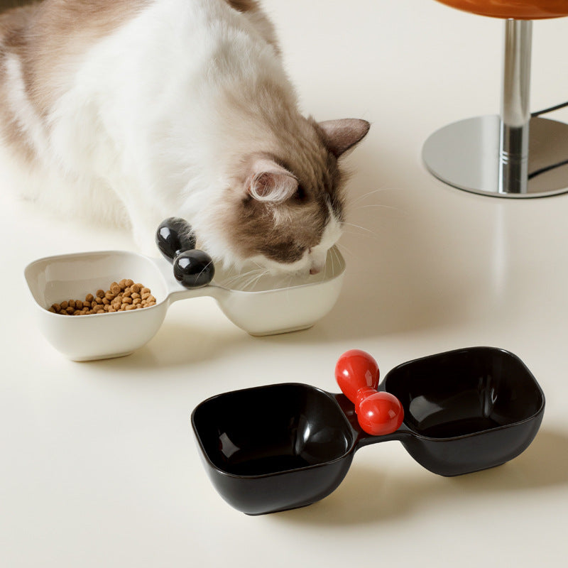 Ceramic Dual Pet Feeding and Drinking Bowl Set