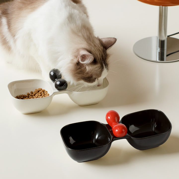 Ceramic Dual Pet Feeding and Drinking Bowl Set